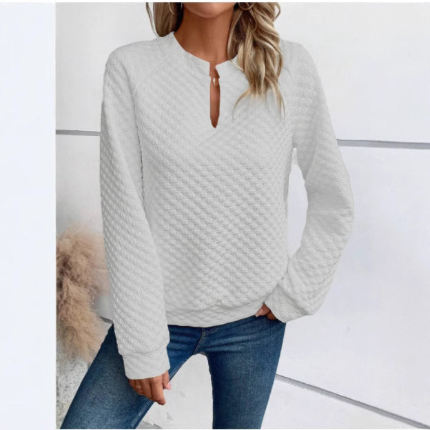 Damen Sweatshirt Strukturiertes Steppdesign Modischer Ausschnitt - Norvielle