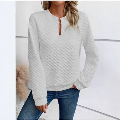 Damen Sweatshirt Strukturiertes Steppdesign Modischer Ausschnitt - Norvielle