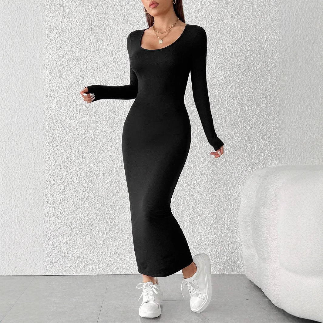 Damen Maxikleid Langarm Rundhalsausschnitt Elegantes Design Norvielle