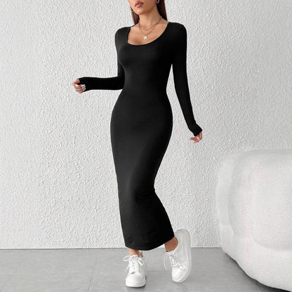 Damen Maxikleid Langarm Rundhalsausschnitt Elegantes Design Norvielle