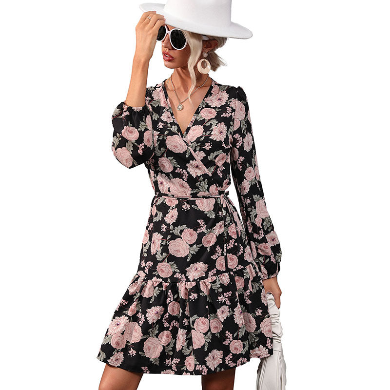 Damen Wickelkleid Floralmuster Rüsche Norvielle
