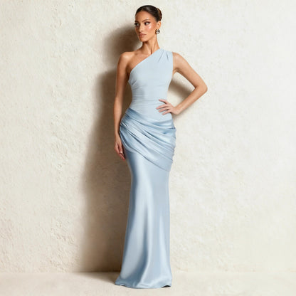 Damen Abendkleid Asymmetrisch Satin Raffiniert