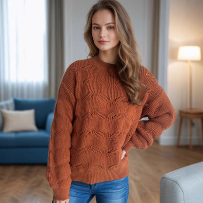 Damen Grobstrickpullover Oversized Zopfmuster Beige