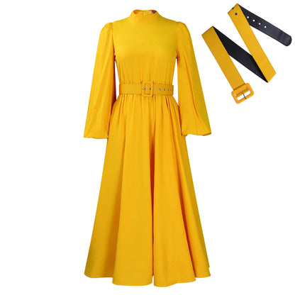 Damen Maxikleid Hochgeschlossener Kragen Abnehmbarer Gürtel Norvielle