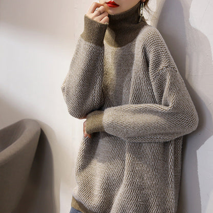 Damen Grobstrickpullover Hochkragen Strukturmuster Norvielle