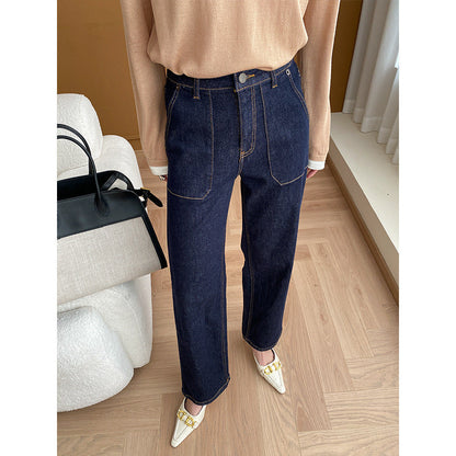 Damen High-Waist Jeans Lässiger Schnitt Mit Taschen Norvielle