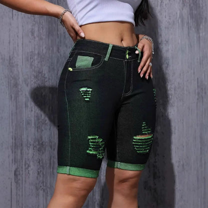 Damen Highwaist Destroyed Denim-Shorts Neonfarben Norvielle