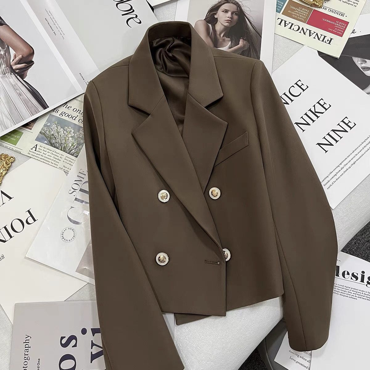 Damen Blazer Kurz Dekorative Knöpfe Norvielle