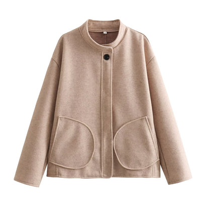 Damen Übergangsjacke Oversized Baumwolle Praktische Taschen Beige - Norvielle