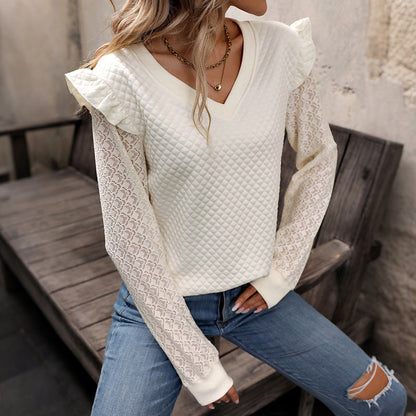 Damen Pullover Spitzenärmel Waffelmuster Norvielle