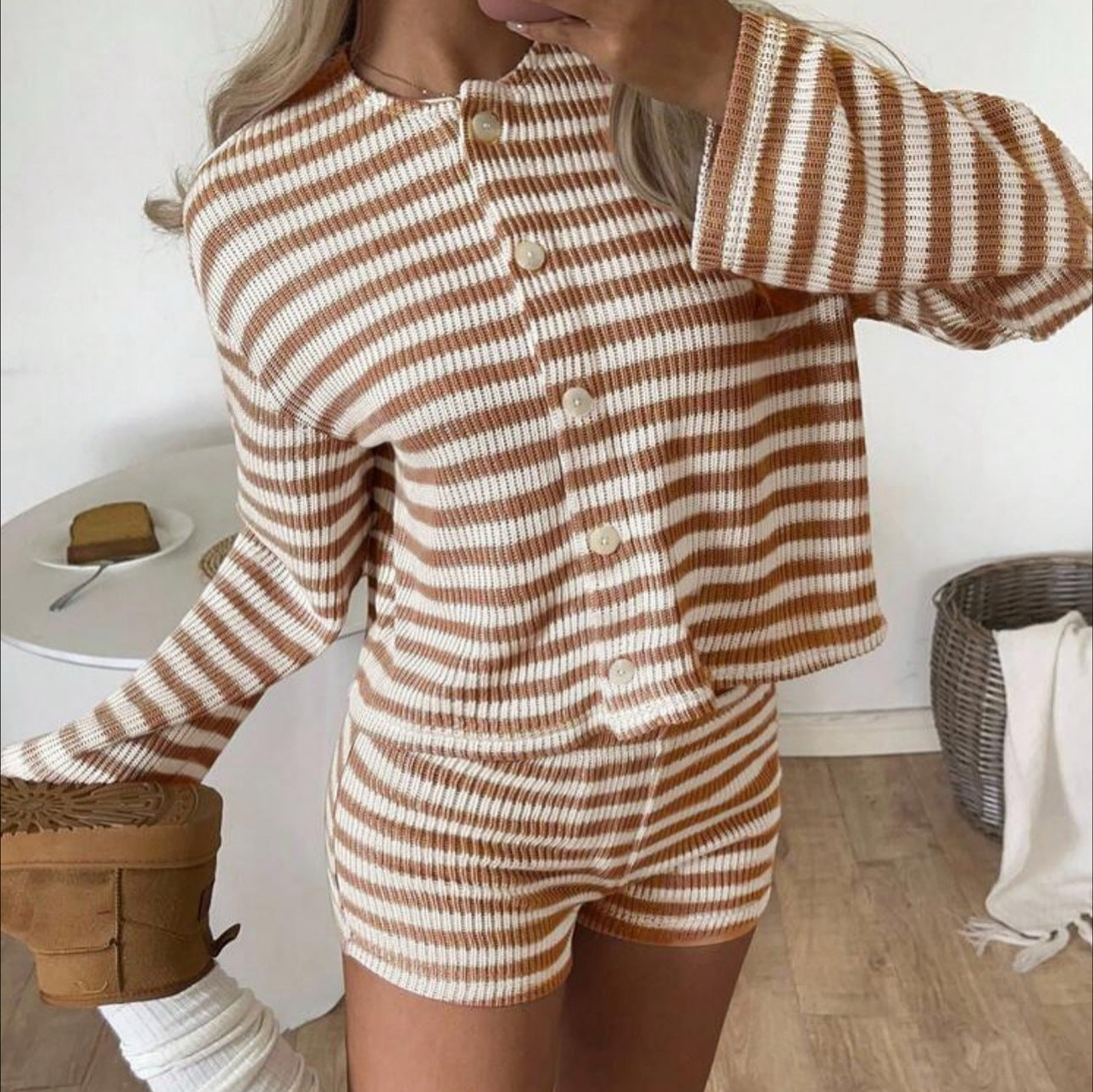 Damen Freizeit-Oberteil und Shorts-Set Streifenmuster Norvielle - Norvielle