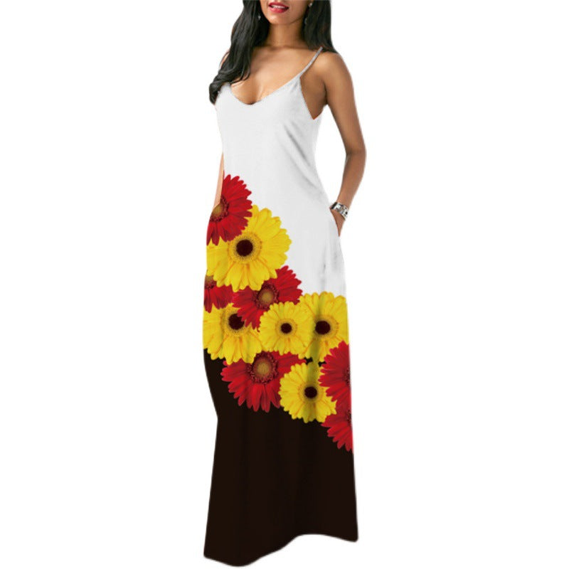 Damen Maxikleid mit Blumenmuster und Seitentaschen