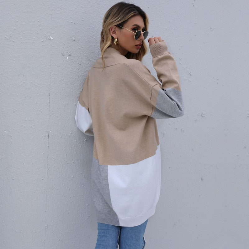 Damen Cardigan Lang Weiches Strick Norvielle Farbblockierung