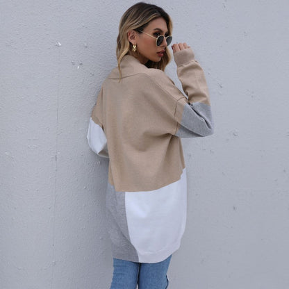 Damen Cardigan Lang Weiches Strick Norvielle Farbblockierung
