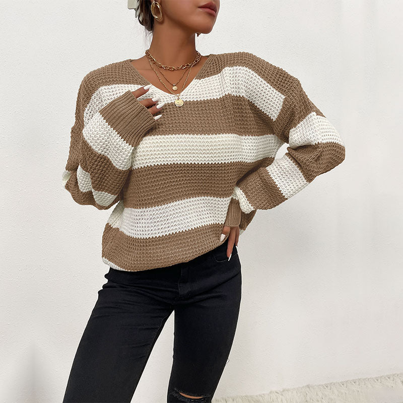 Damen Pullover Strukturiertes Waffelmuster V-Ausschnitt Norvielle