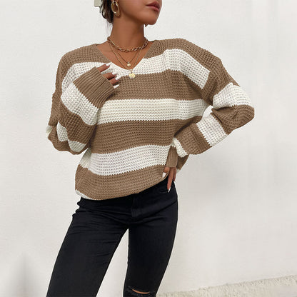 Damen Pullover Strukturiertes Waffelmuster V-Ausschnitt Norvielle