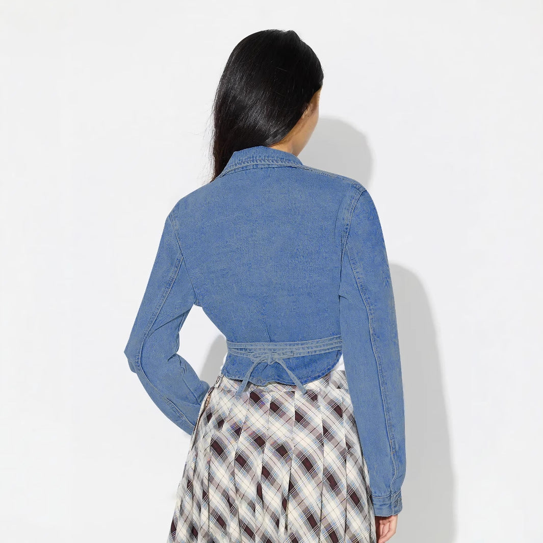 Damen Oversized Jeansjacke Verkürzter Schnitt Mit Taschen