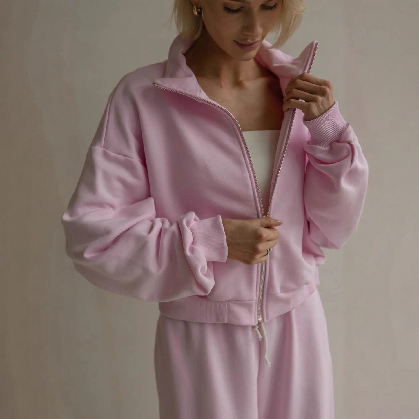 Damen Fleece Lounge Set elastisch Norvielle Grau