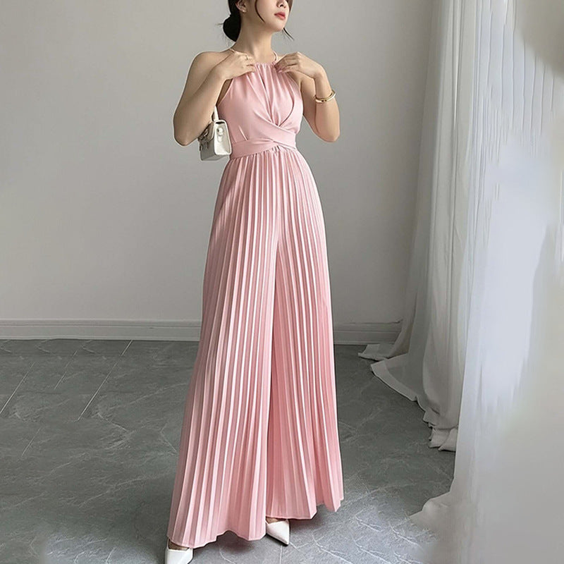 Damen Jumpsuit Plissiert V-Ausschnitt Tailliert Norvielle