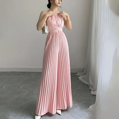 Damen Jumpsuit Plissiert V-Ausschnitt Tailliert Norvielle