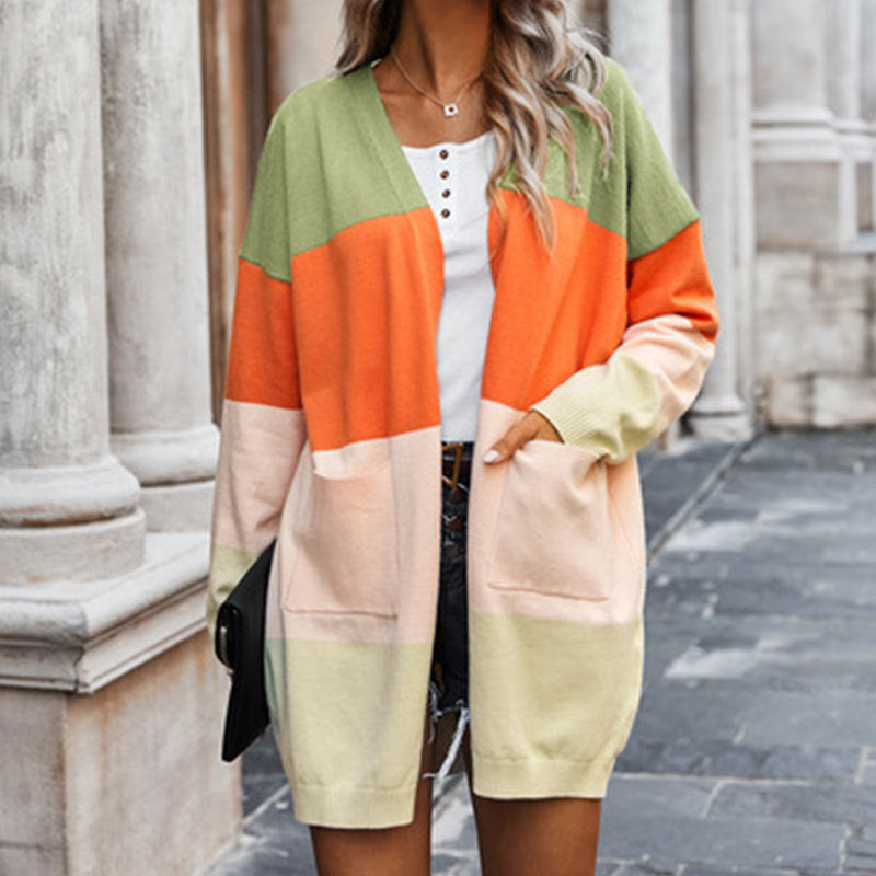 Damen Cardigan Farbblock-Design Taschen Norvielle