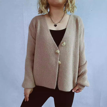 Damen Strickjacke Großknöpfe Strukturiert Beige - Norvielle