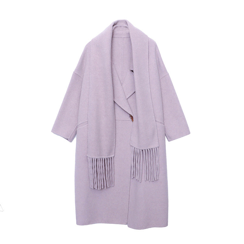 Damen Oversized-Mantel mit Fransen Tiefkragen