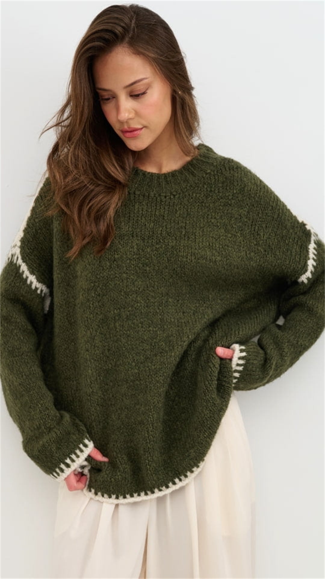 Damen Strickpullover Lässig Farbakzente Norvielle