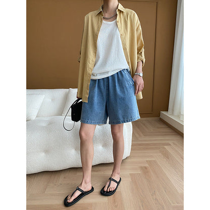 Damen Denim Shorts Elastischer Bund Praktische Taschen