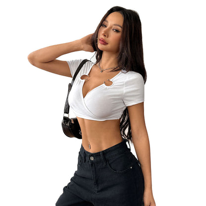 Damen Wickeltop V-Ausschnitt Crop Norvielle