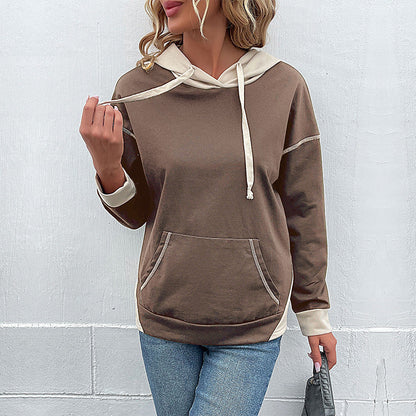 Damen Kapuzenpullover mit Taschen Kontrastärmel Norvielle