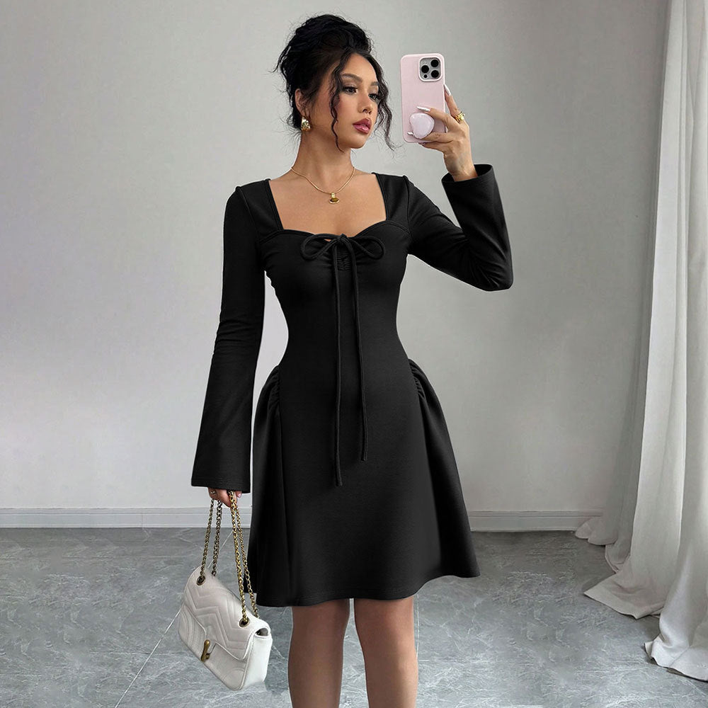 Damen Kleid Knielang Rüschen Tailliert Norvielle