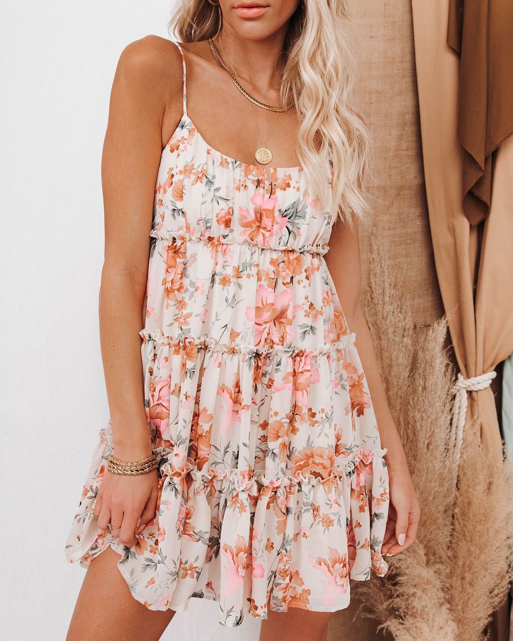 Damen Sommerkleid Blumenmuster Rüschendetails Verstellbare Träger