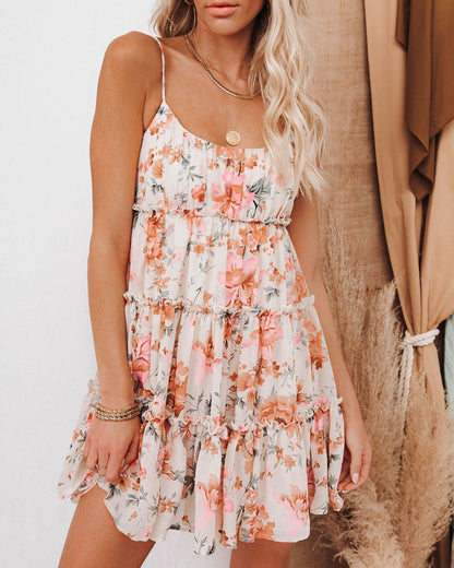 Damen Sommerkleid Blumenmuster Rüschendetails Verstellbare Träger