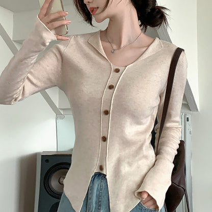 Damen Langarmcardigan FeinStrick Knopfleiste