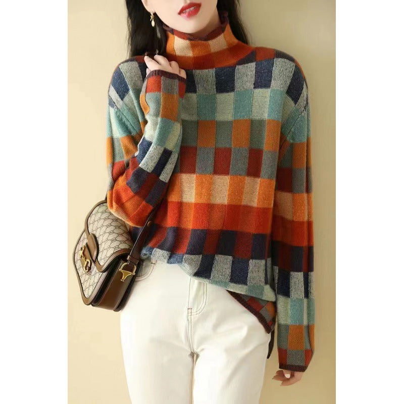 Damen Oversized Pullover Karomuster Norvielle - Norvielle