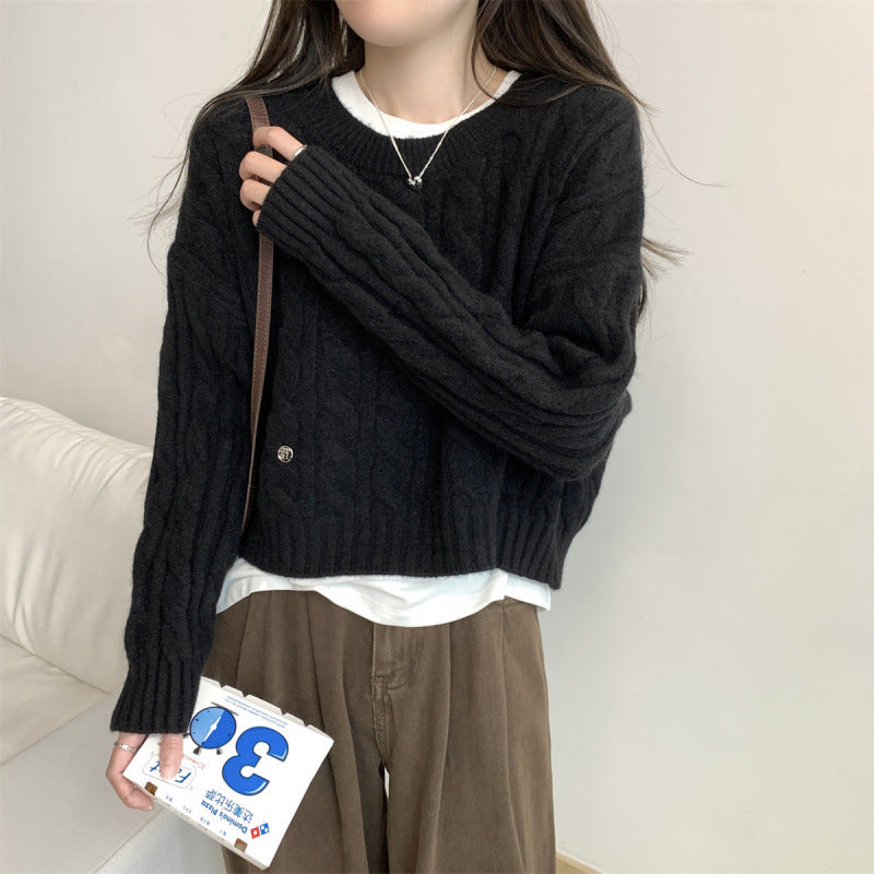 Damen Grobstrickpullover Lässiger Schnitt Zopfmuster