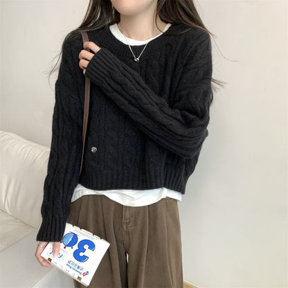 Damen Grobstrickpullover Lässiger Schnitt Zopfmuster