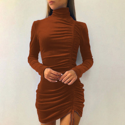 Damen Partykleid Hochgeschlossener Kragen Raffungen Norvielle