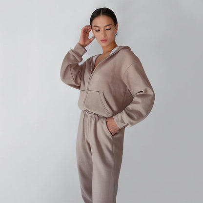 Damen Hoodie Jogginghose Set Baumwolle Bequem Grau