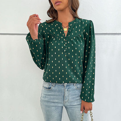 Damen Bluse Punktmuster Knopfleiste Norvielle