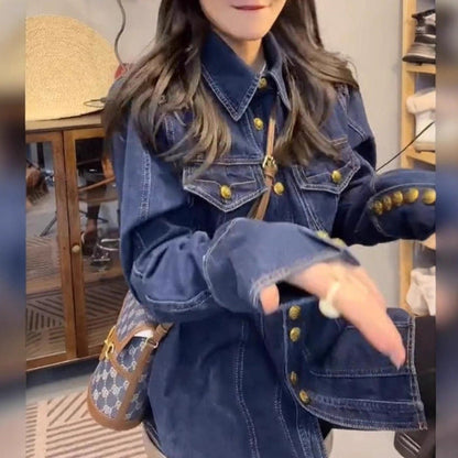 Damen Jeansjacke mit goldenen Knöpfen Norvielle - Norvielle