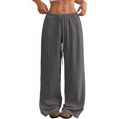 Damen Sommerhose Weite Luftige Baumwolle Kordelzug Beige