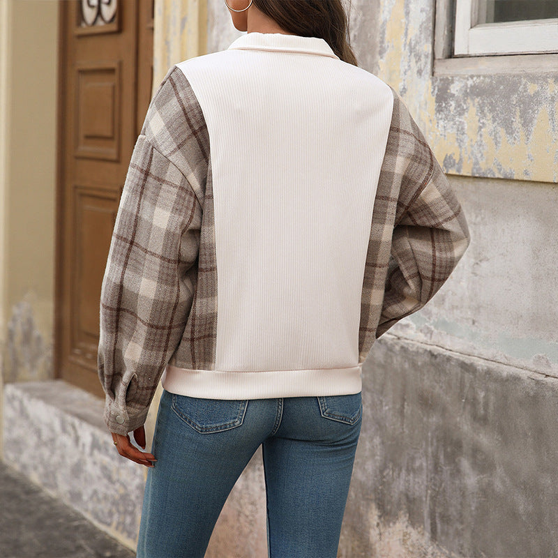 Damen Sweatshirt Karomuster Knopfdetails Norvielle