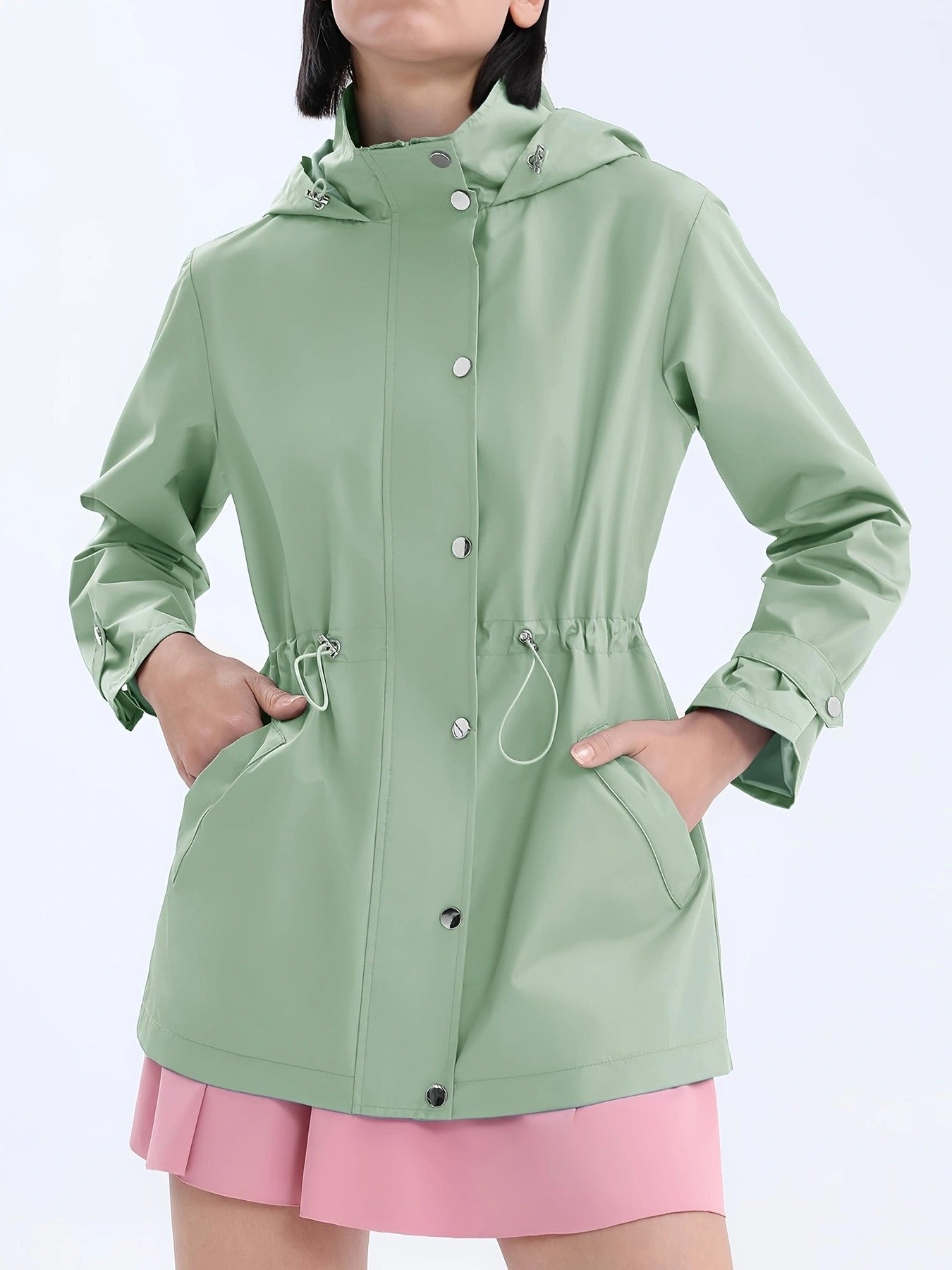 Damen Übergangsjacke Verstellbarer Taillenzug Praktische Taschen