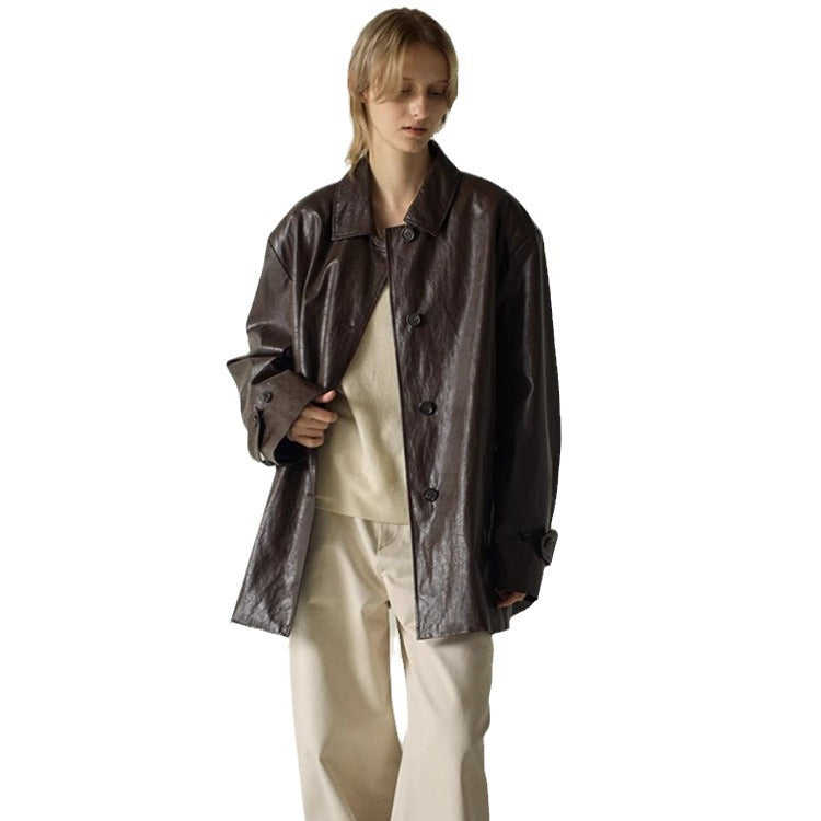 Damen Kunstlederjacke Übergroßer Schnitt Norvielle