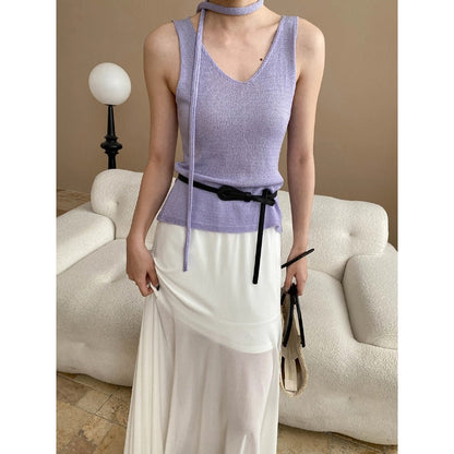 Damen Maxikleid Elegant Fließender Schnitt Dekorativer Gürtel