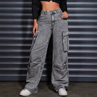 Damen Hochbund-Cargo-Jeans mit Seitentaschen Norvielle - Norvielle