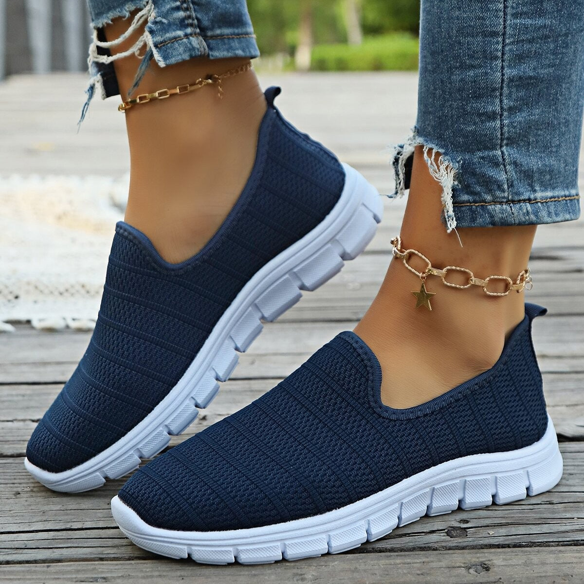 Damen Slip-On Sneakers Atmungsaktives Obermaterial Flexibler Sohle