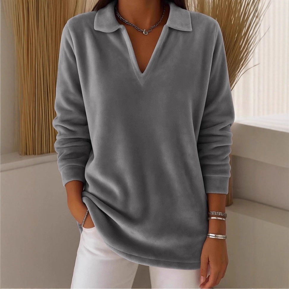Damen Fleece Pullover V-Ausschnitt Weich Norvielle
